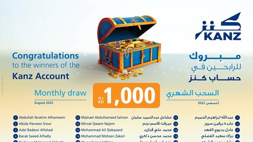 Burgan Bank Announces the Names of the Monthly Draw Winners of Kanz Account