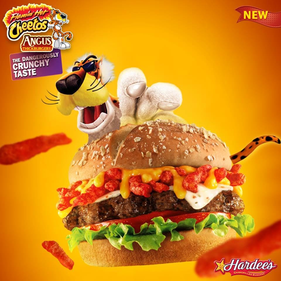Hardees new Flaming Hot Cheetos Angus Burger