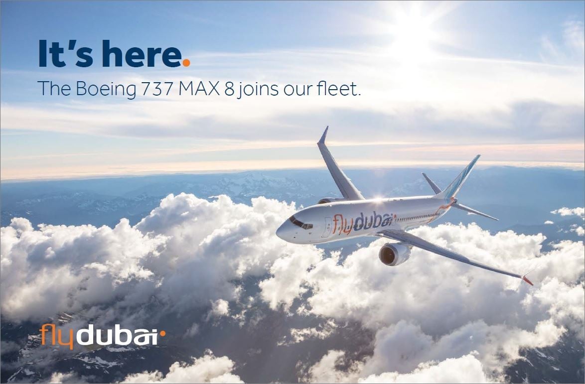 flydubai showcases its first Boeing 737 MAX 8 at the Dubai Airshow