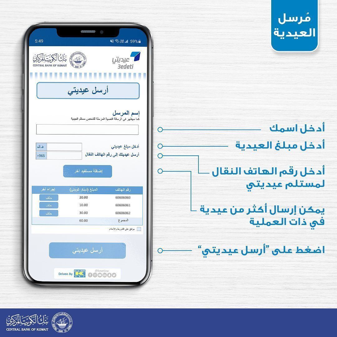 بنك الكويت المركزي يطلق خدمة ارسال العيدية عن بعد