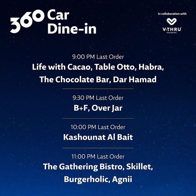 360 Car Dine In Timings and Restaurants Available