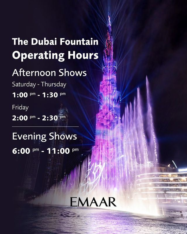 The Dubai Fountain Operating Hours