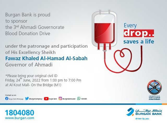 Burgan Bank Sponsors and Participates in Al Ahmadi Governorate’s Blood Donation Campaign